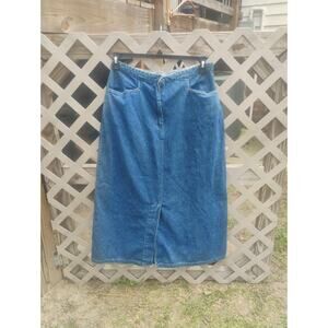 Vintage Laura Ashley Denim Maxi Skirt Size 12 High Waist Blue Boho Prairie Retro